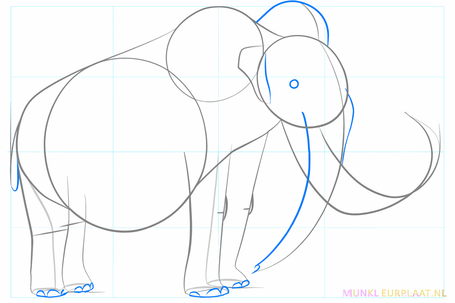 De slurf van de mammoet en een oogje in het midden van de kop.