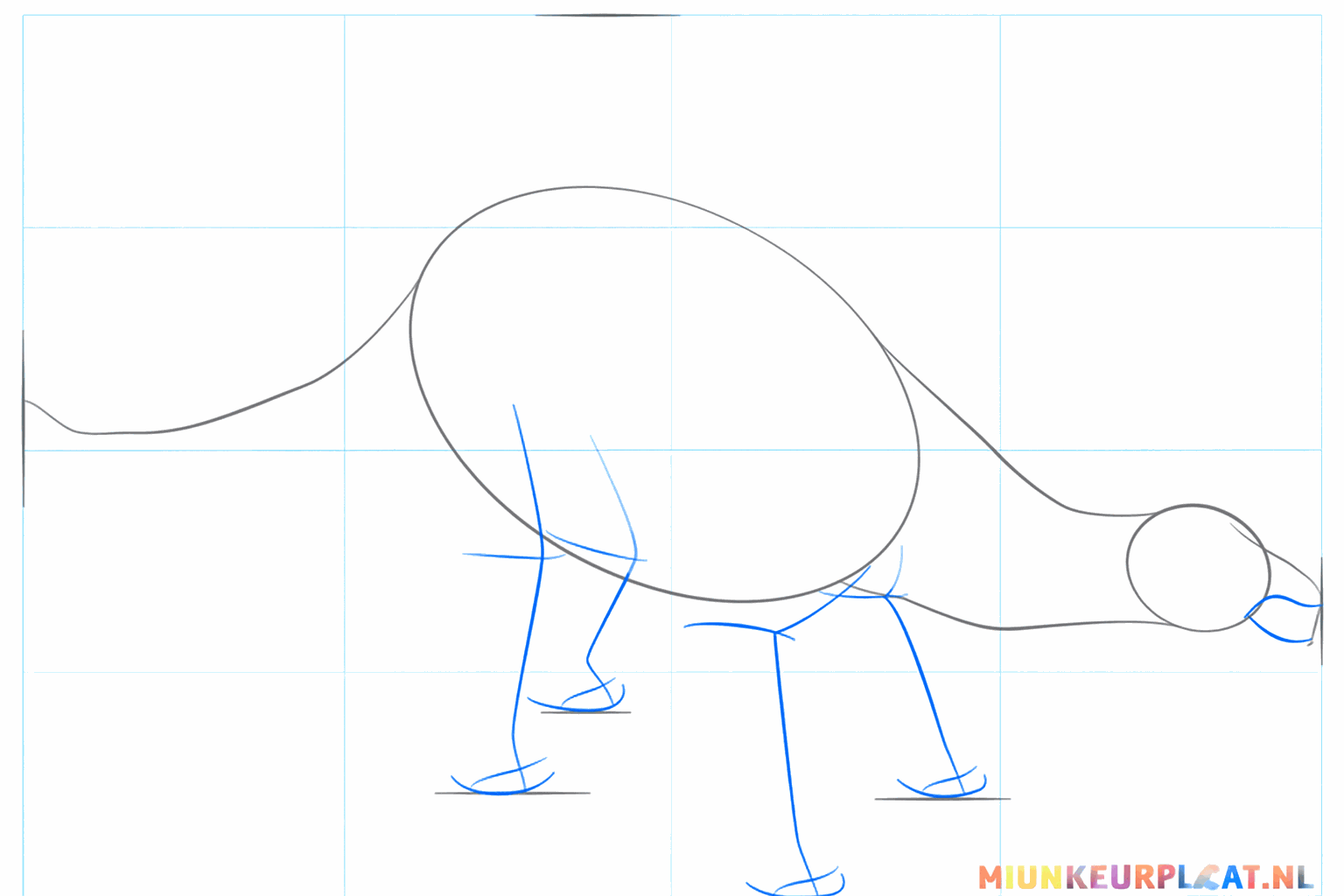 Hulplijnen voor de vier poten en de bek van de stegosaurus.