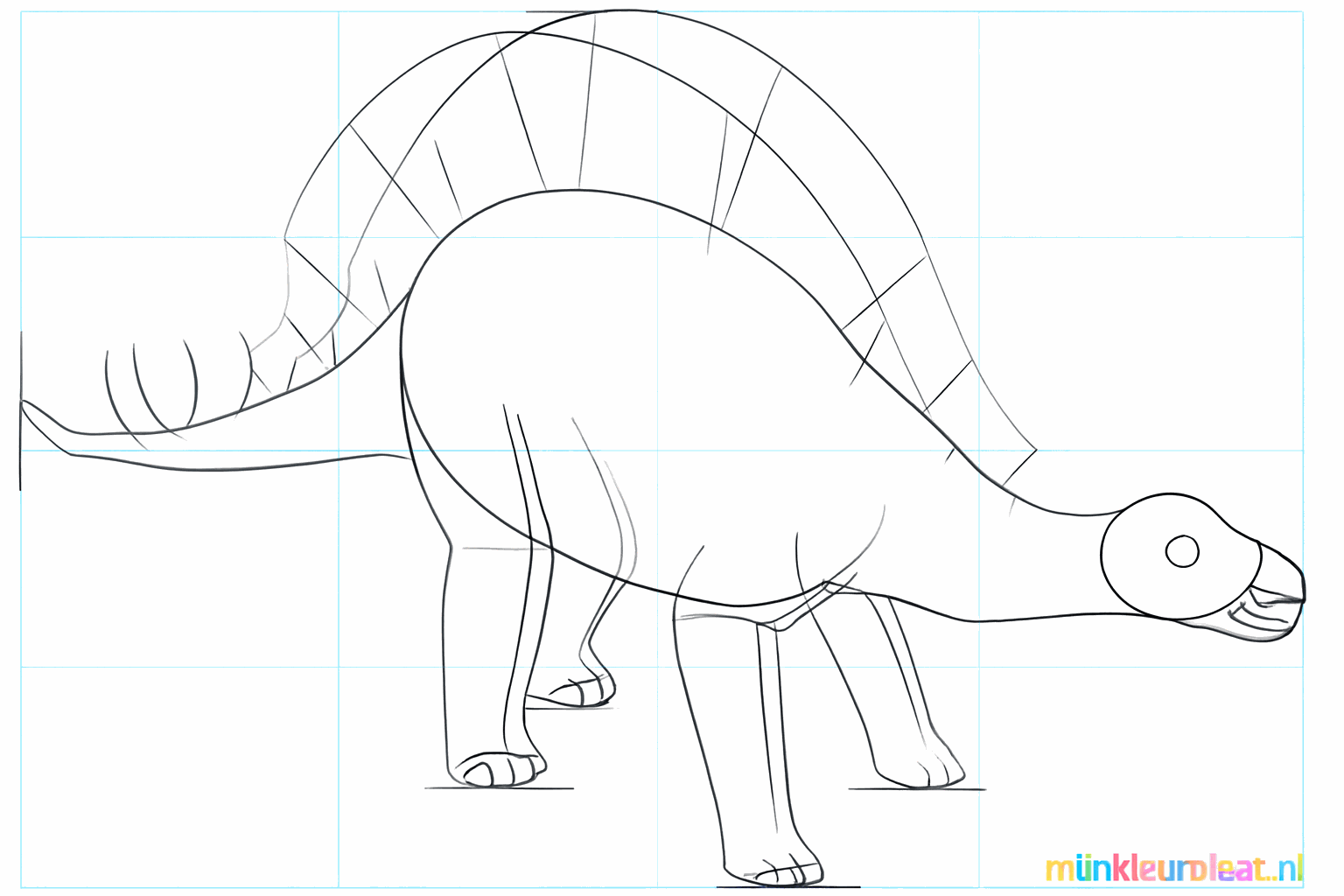 De poten en de dikke staart van de stegosaurus zijn nu goed zichtbaar.