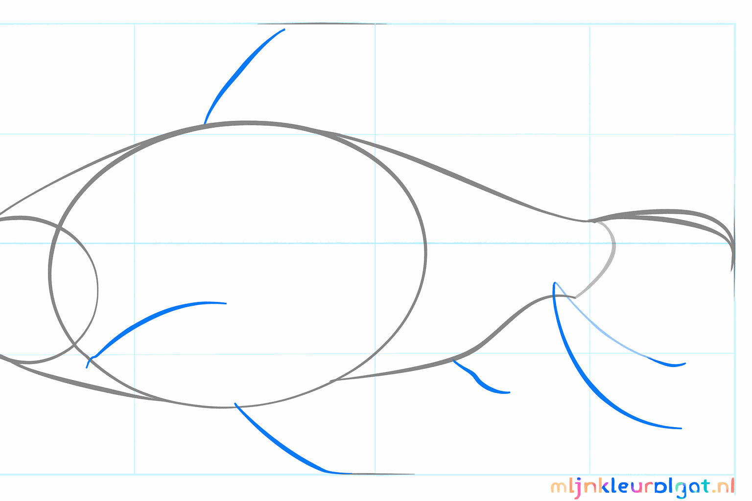 Basisvorm van de staart en vinnen toegevoegd aan het lijf.
