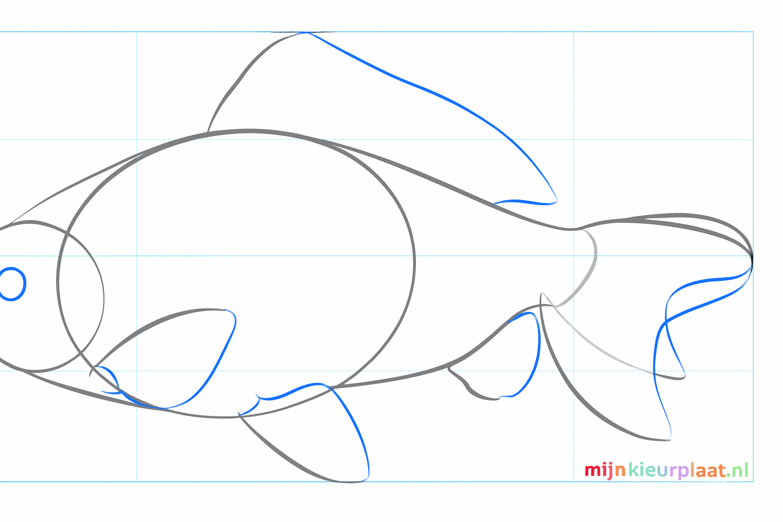 De mond en het oog van de vis op de juiste plek getekend.