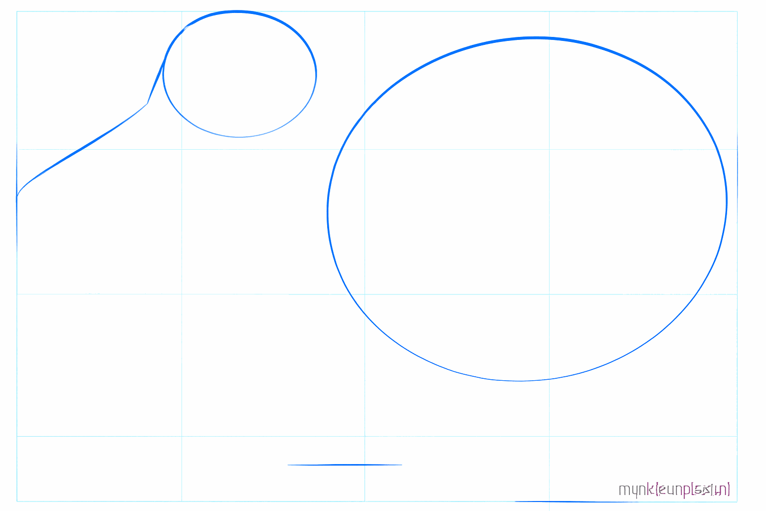 Tekenles kiwi vogel stap 1: Basisvormen van het lijf en de kop met twee ovalen.