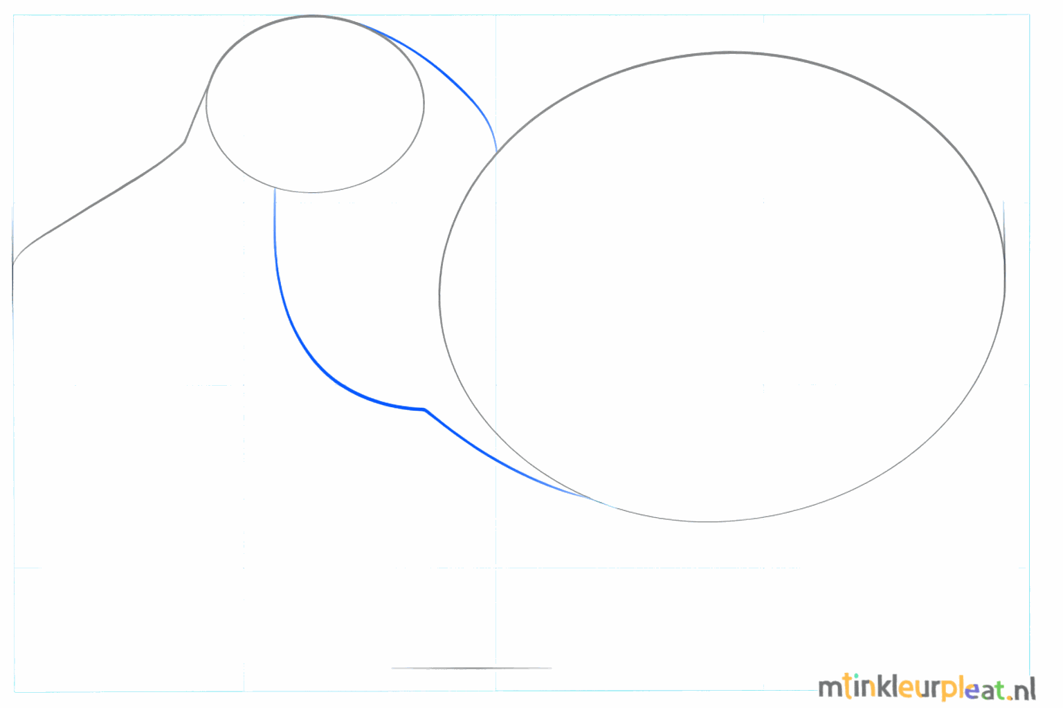 Tekenles kiwi vogel stap 2: De nek tekenen door de kop en het lijf te verbinden.