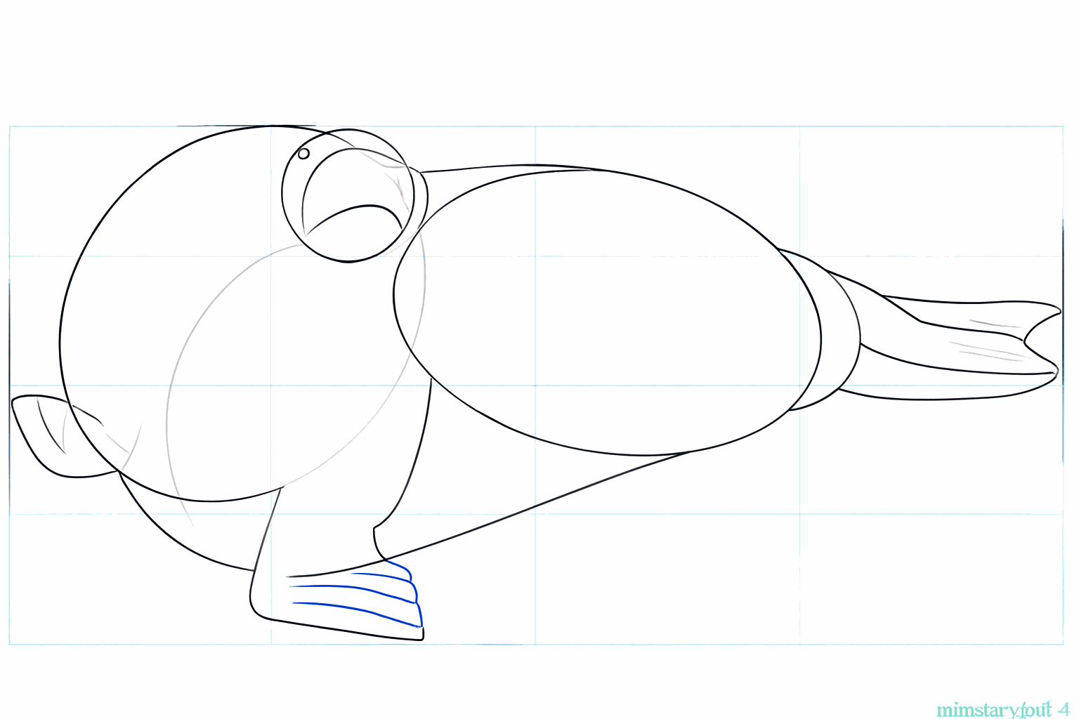 Het gezicht van de walrus met een oog en de mondlijn.