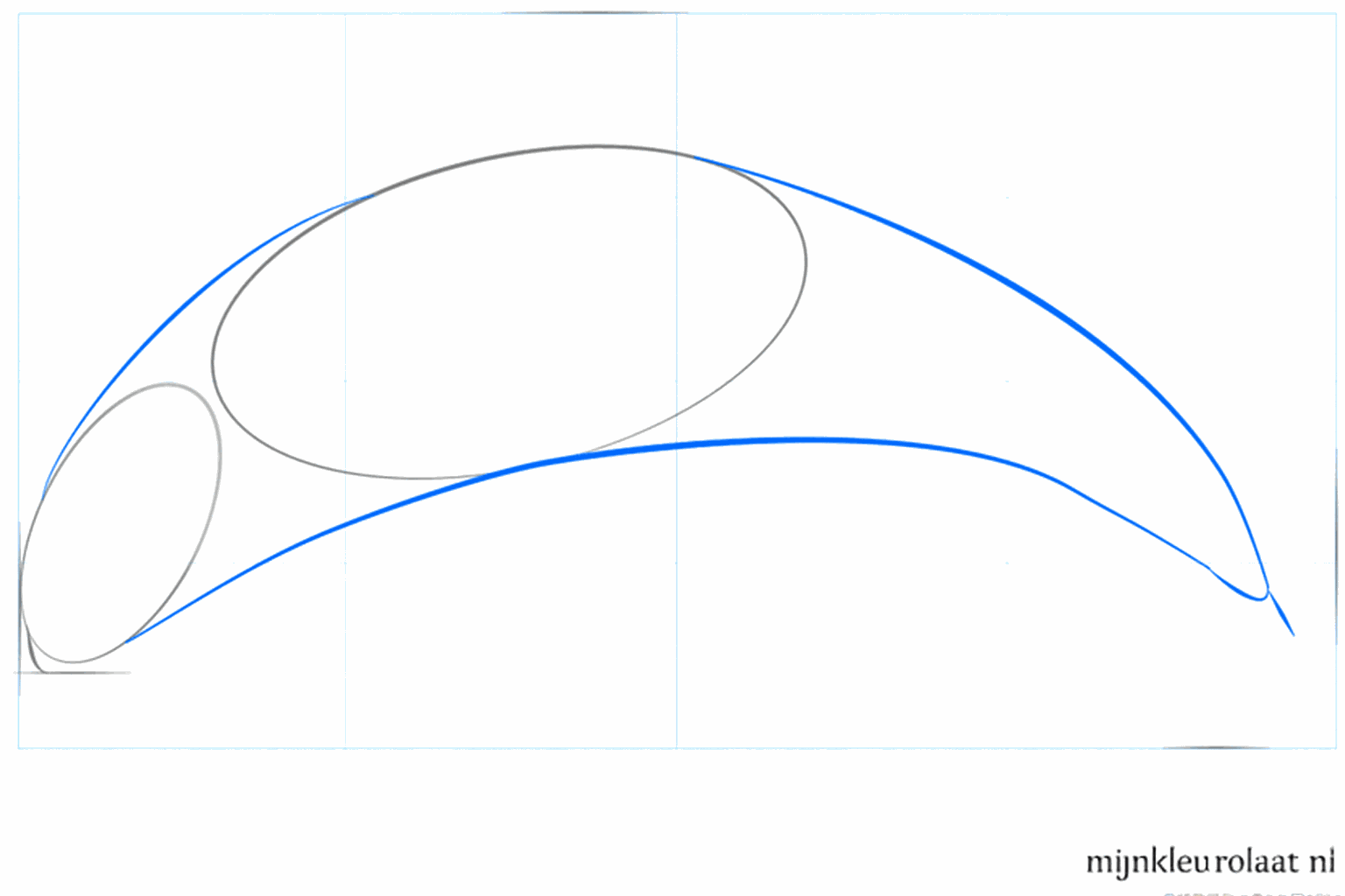 Een gebogen lijn die de vormen van de orka met elkaar verbindt.