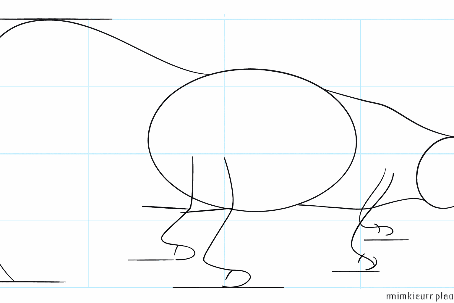 Zet kleine streepjes voor de poten en een puntje voor de neus.