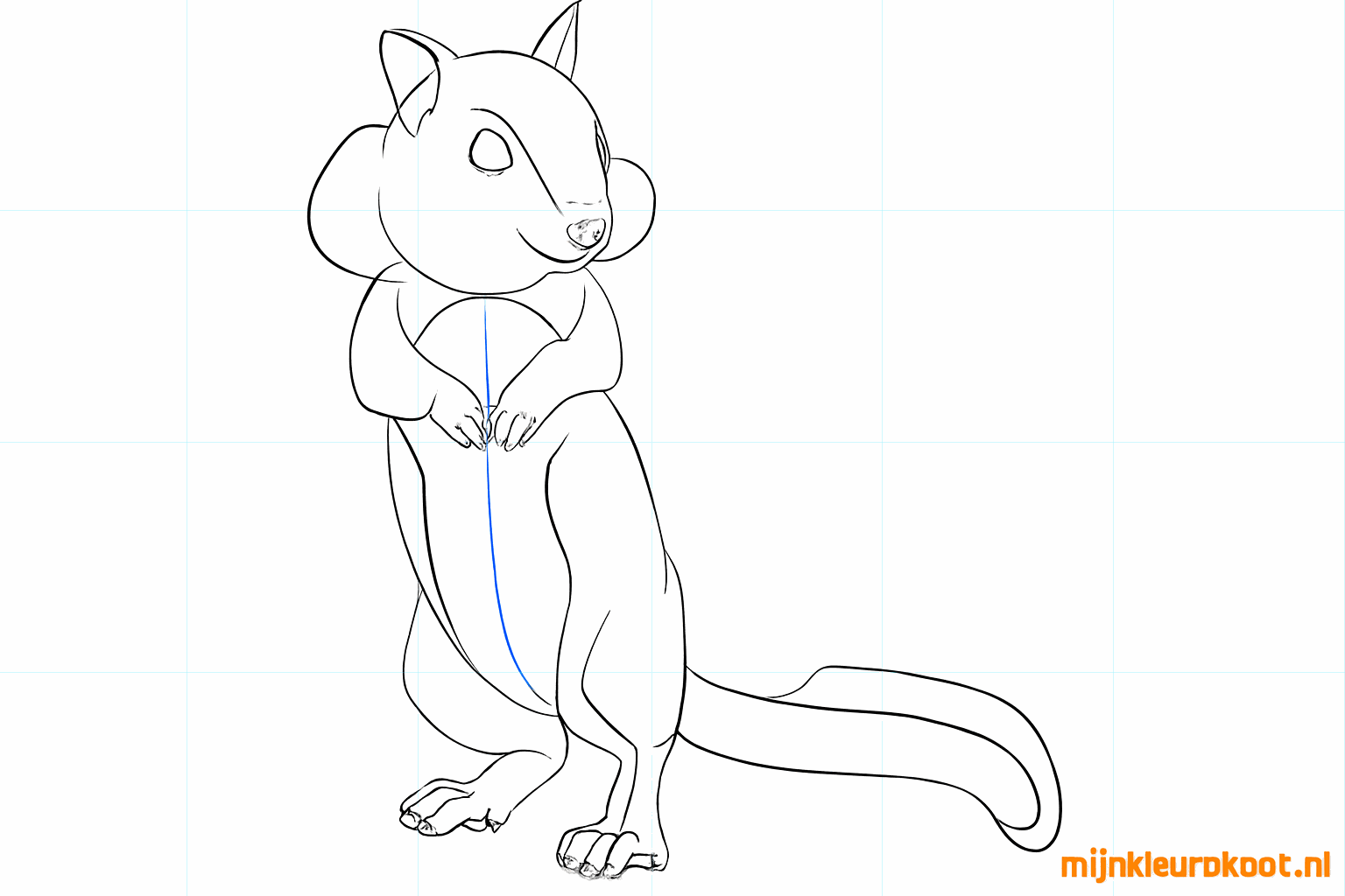 Details zoals het oog, de neus en kleine nageltjes aan de tenen.