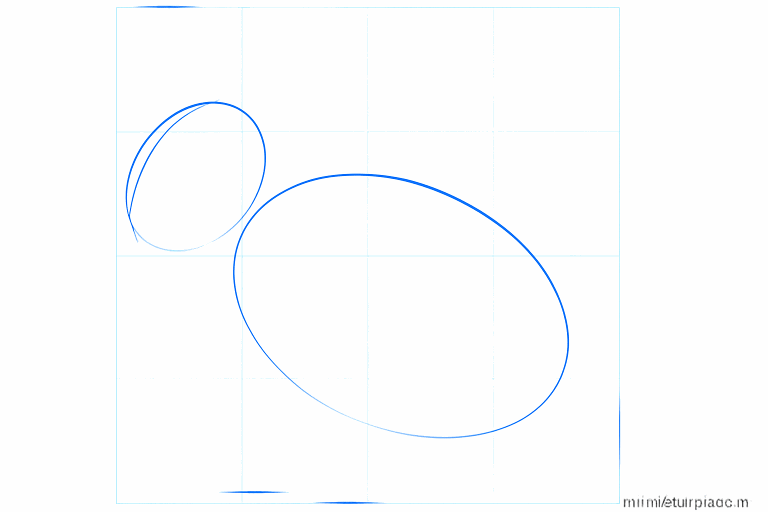 Twee ovalen die de basis vormen voor de kop en het lichaam van het konijn.