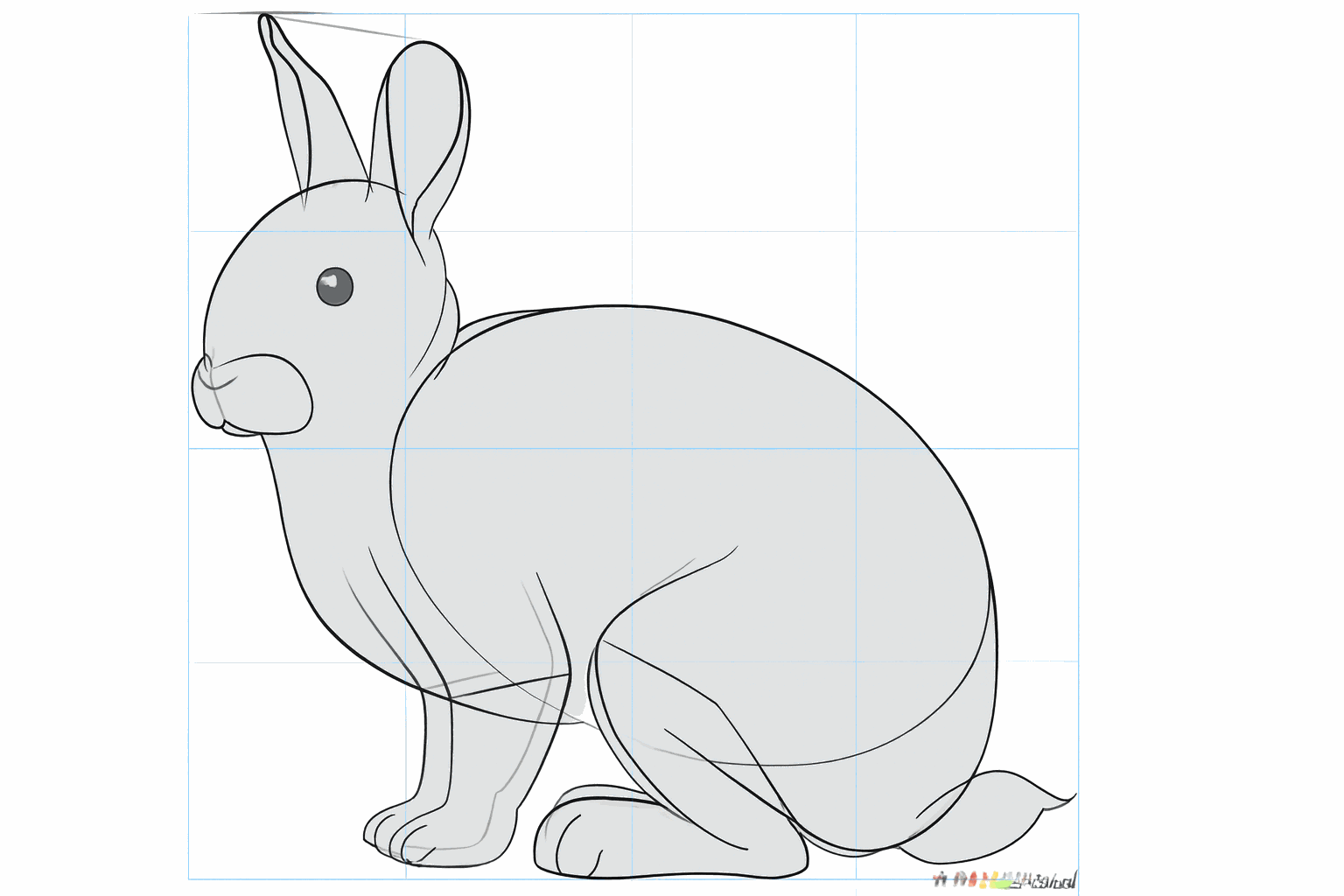 Vormen voor de voor- en achterpoten en een cirkeltje voor het oog.