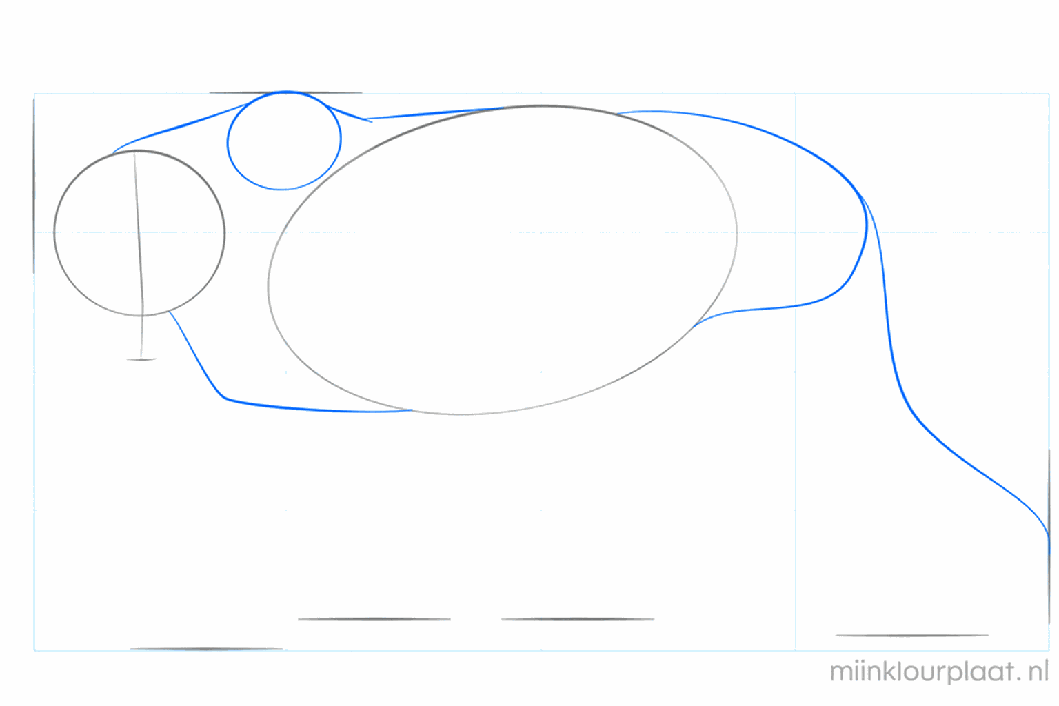 De neklijnen en een lange gebogen lijn voor de staart van de leeuwin.