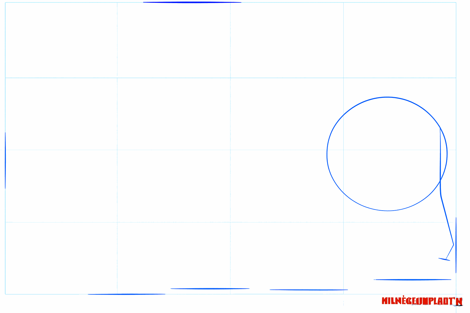 Tekening van een cirkel met een kruis erin voor het hoofd van de egel.