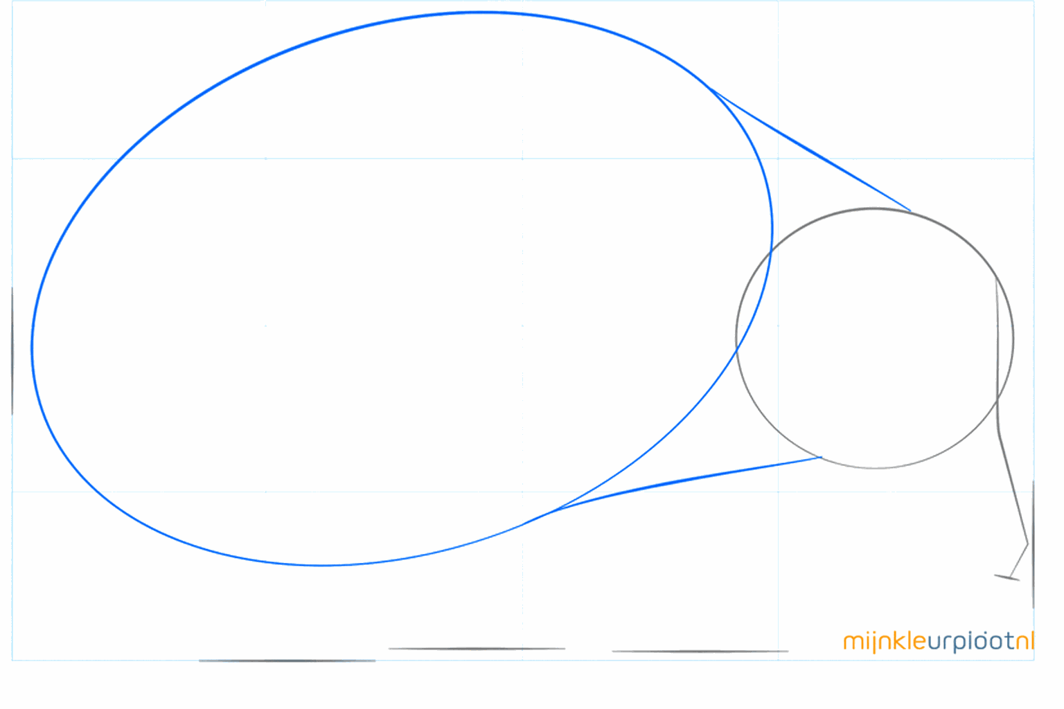 Een grote liggende ovaal verbonden aan de kleine cirkel.