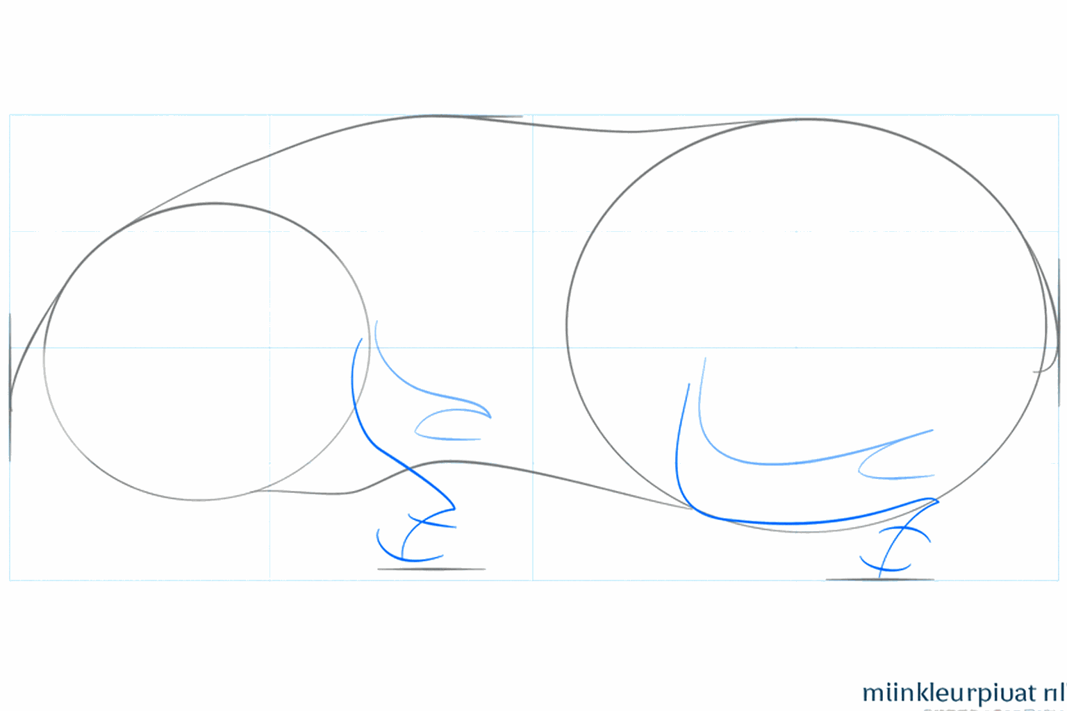 Kleine rechte lijntjes onder het lichaam als hulpmiddel voor de poten.