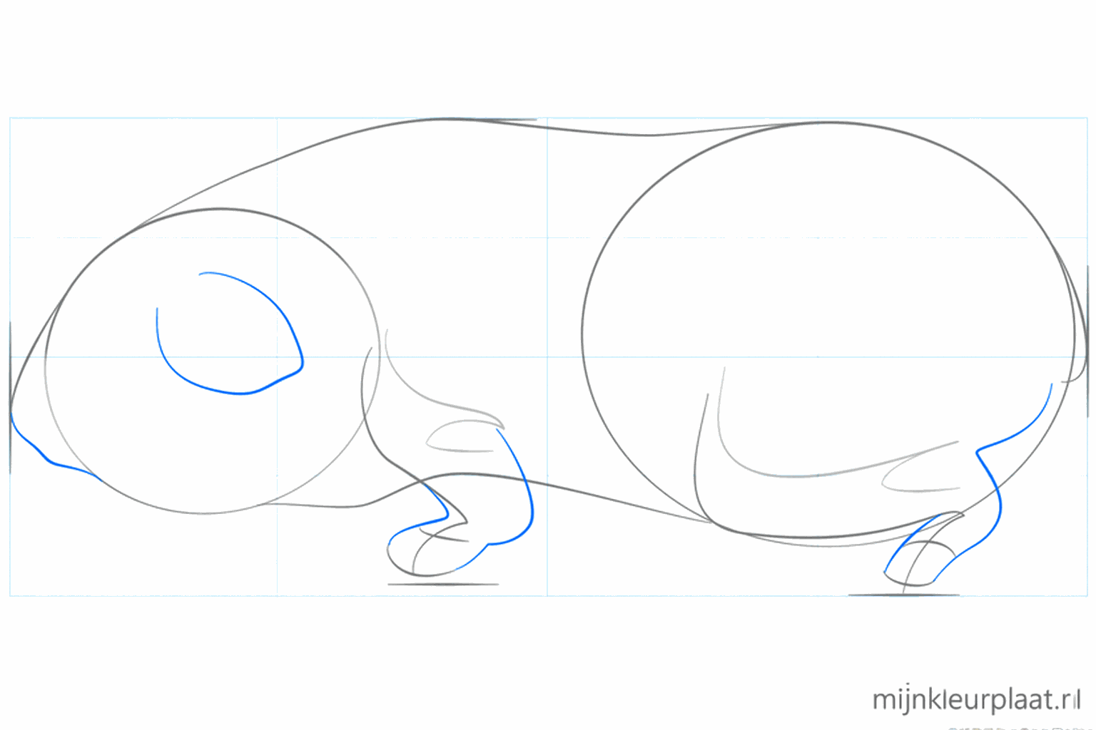 Dikke vormen voor de poten en een klein halfrond oortje op de kop.