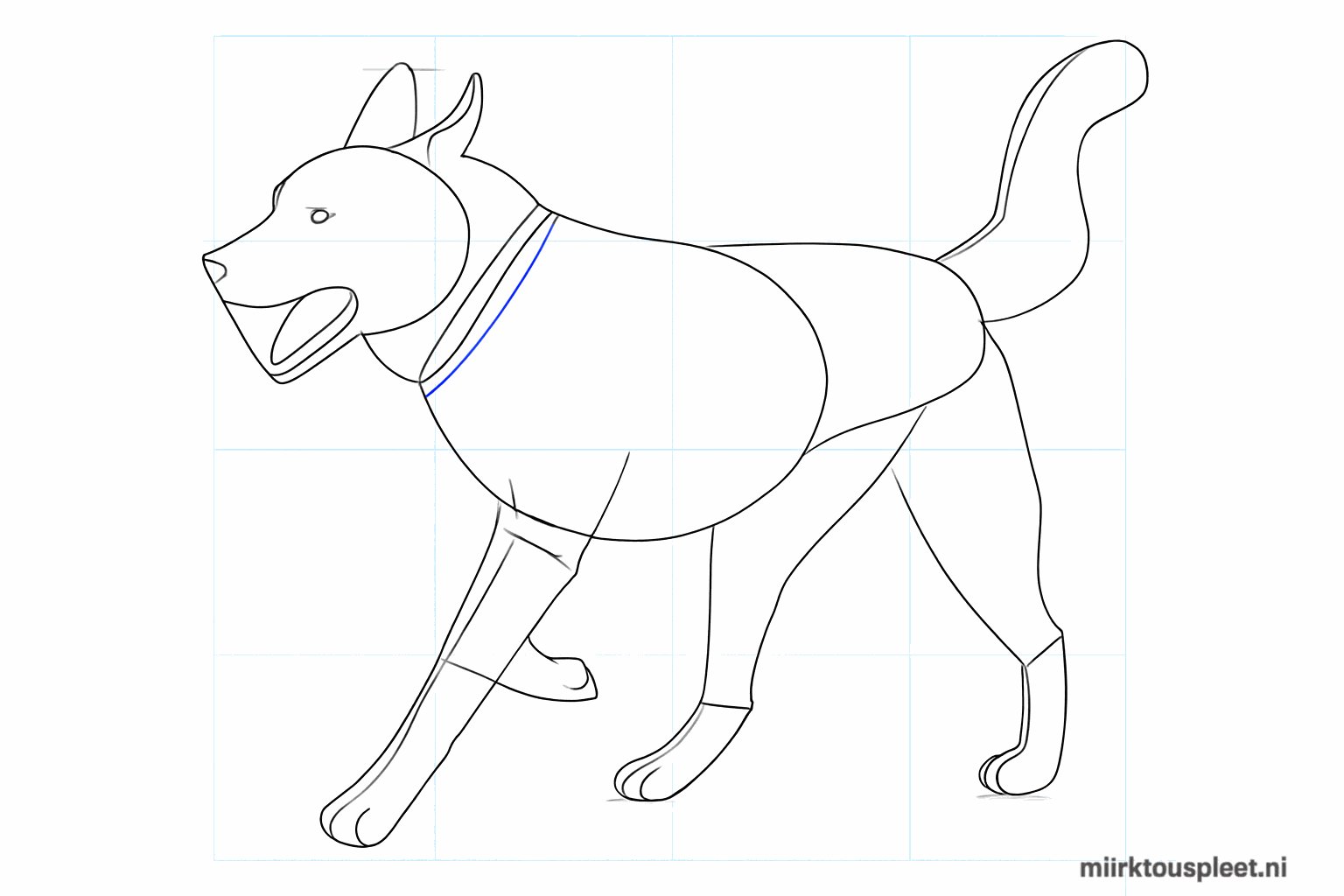 Lijnen voor een halsband om de nek en kleine boogjes voor de voetjes van de hond.