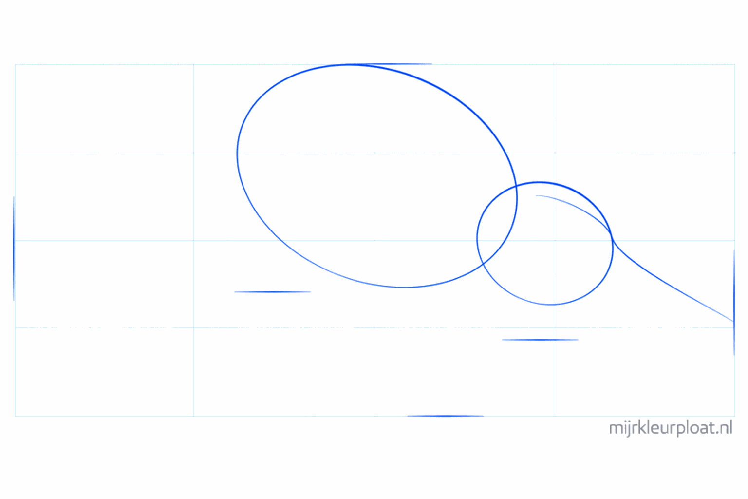 Twee ovalen die de basis vormen voor de kop en het lichaam van het vogelbekdier.