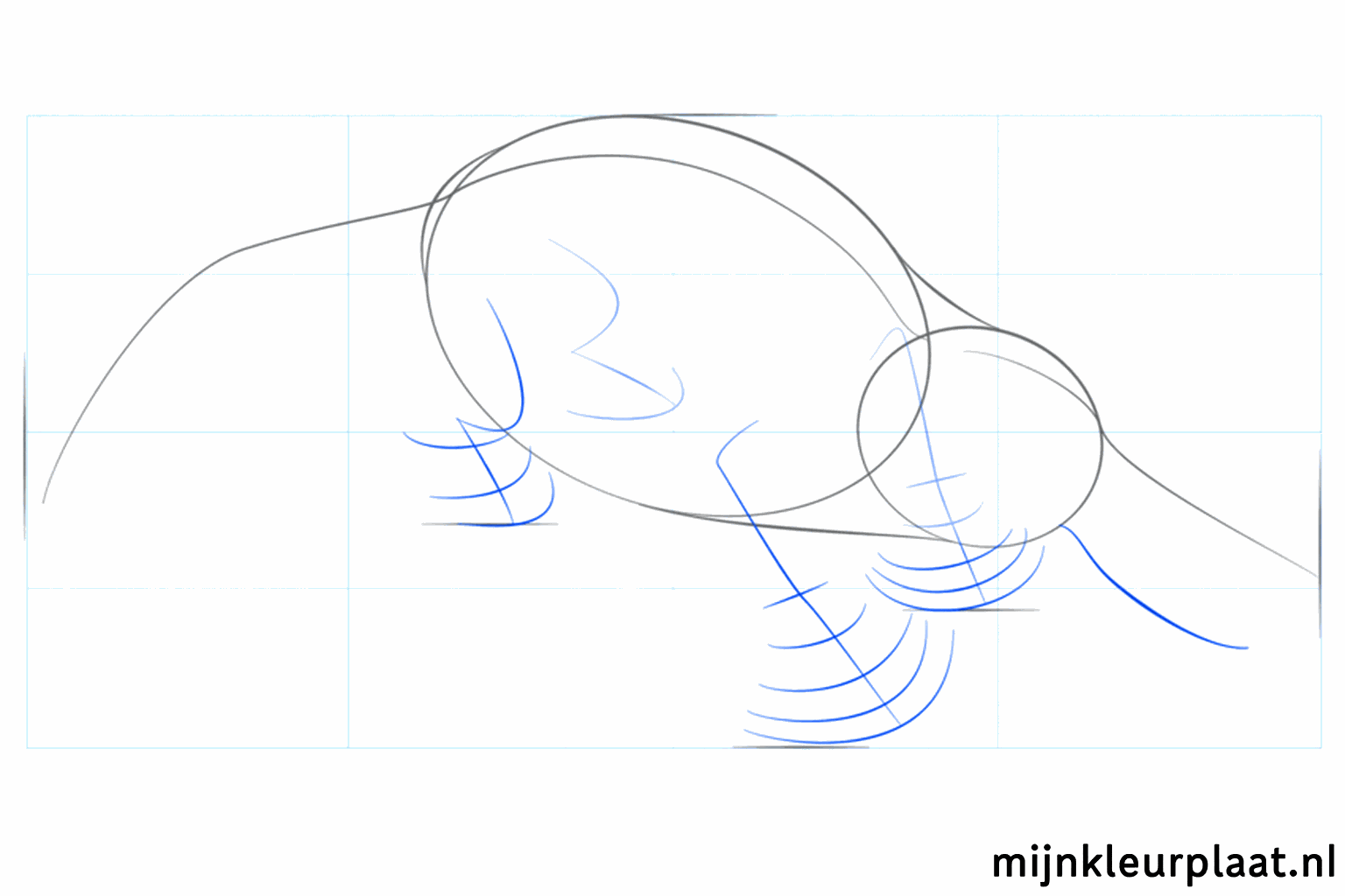 Cirkeltjes voor de positie van de poten en een hulplijn voor de snavel.