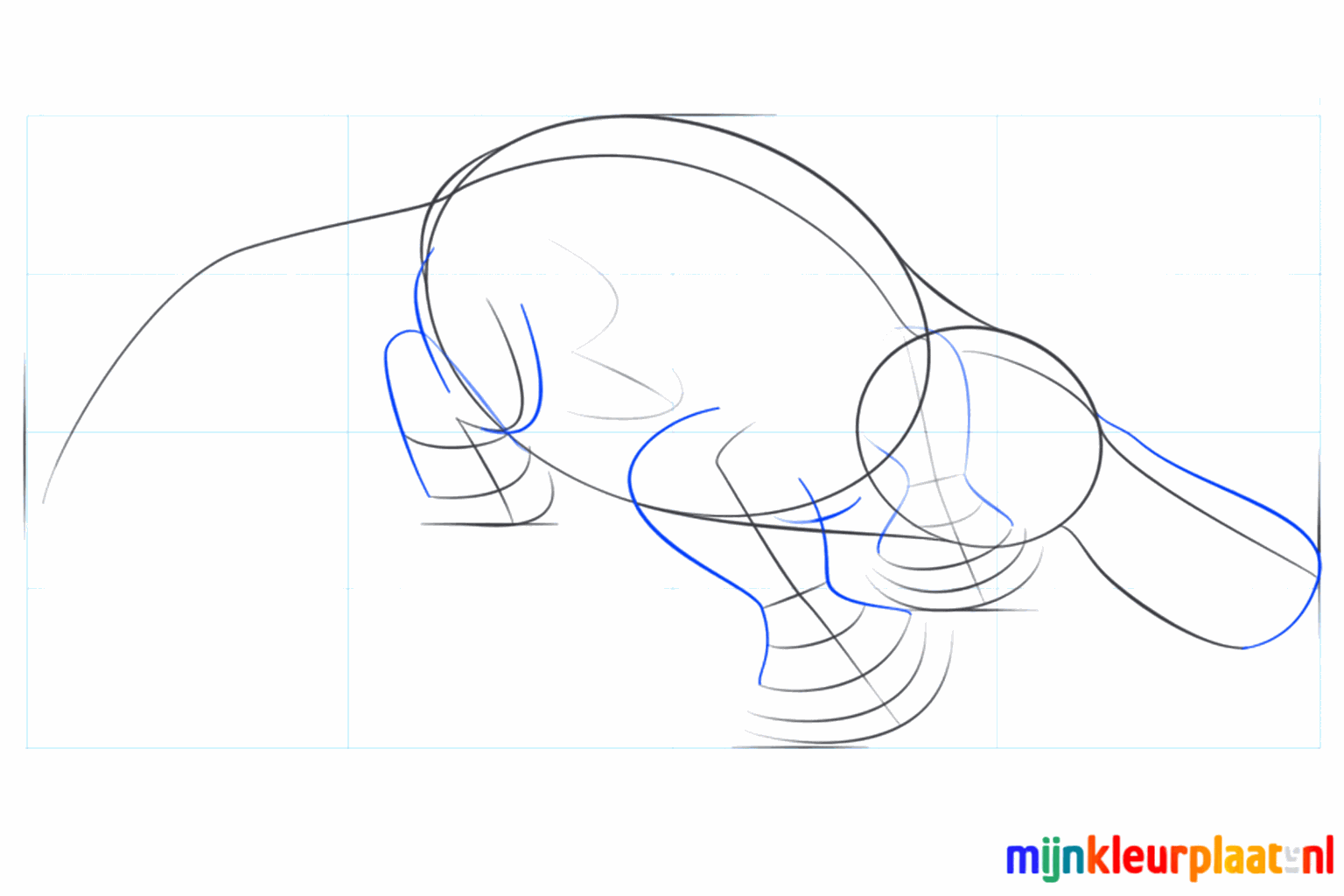 De snavel en de poten krijgen meer vorm door de lijnen dikker te maken.