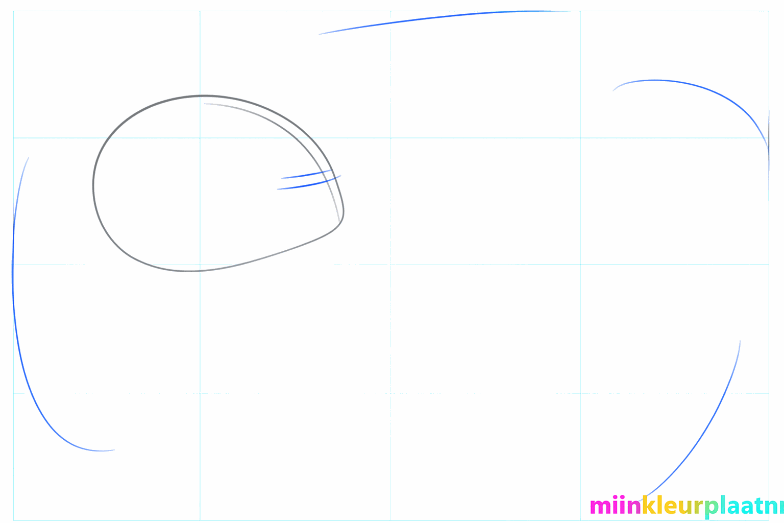 Kleine cirkels onder de grote kop die de startpunten van de tentakels aangeven.