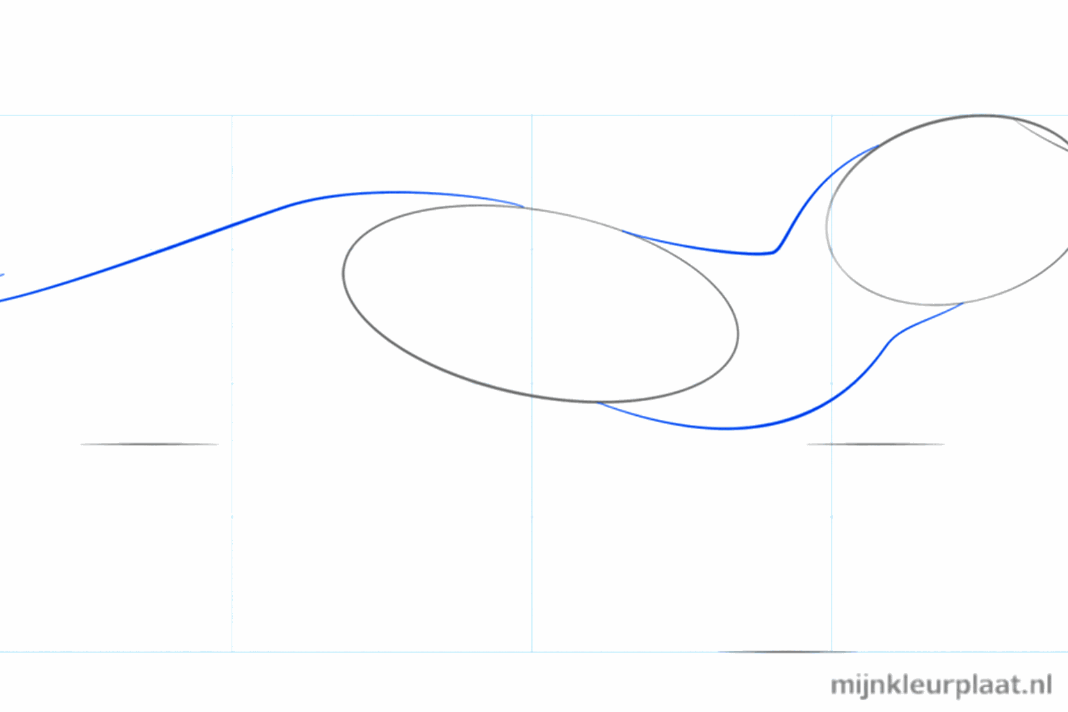 De basisvormen verbonden met een nek en een lange hulplijn voor de staart.