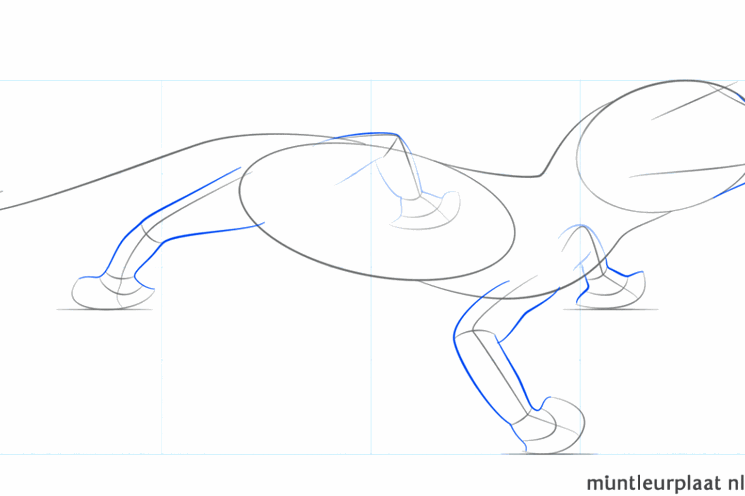 Vier eenvoudige lijnen die de positie van de poten van de gekko laten zien.