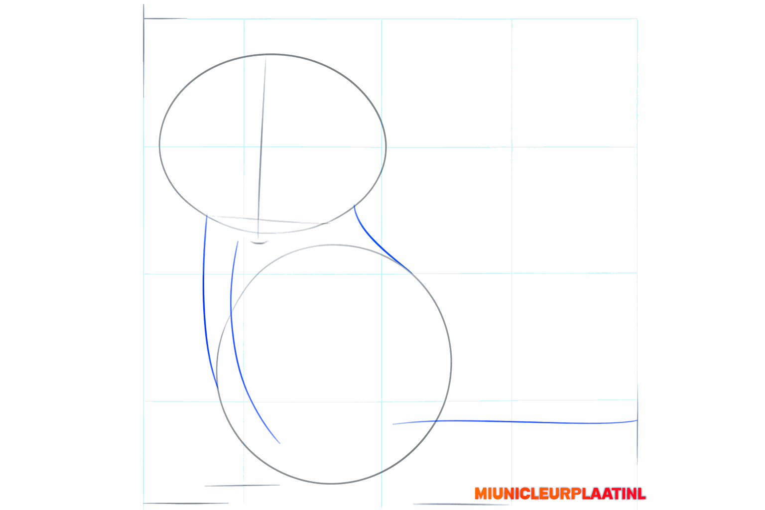Lijnen die de kop en het lichaam verbinden met een gebogen lijn voor de staart.