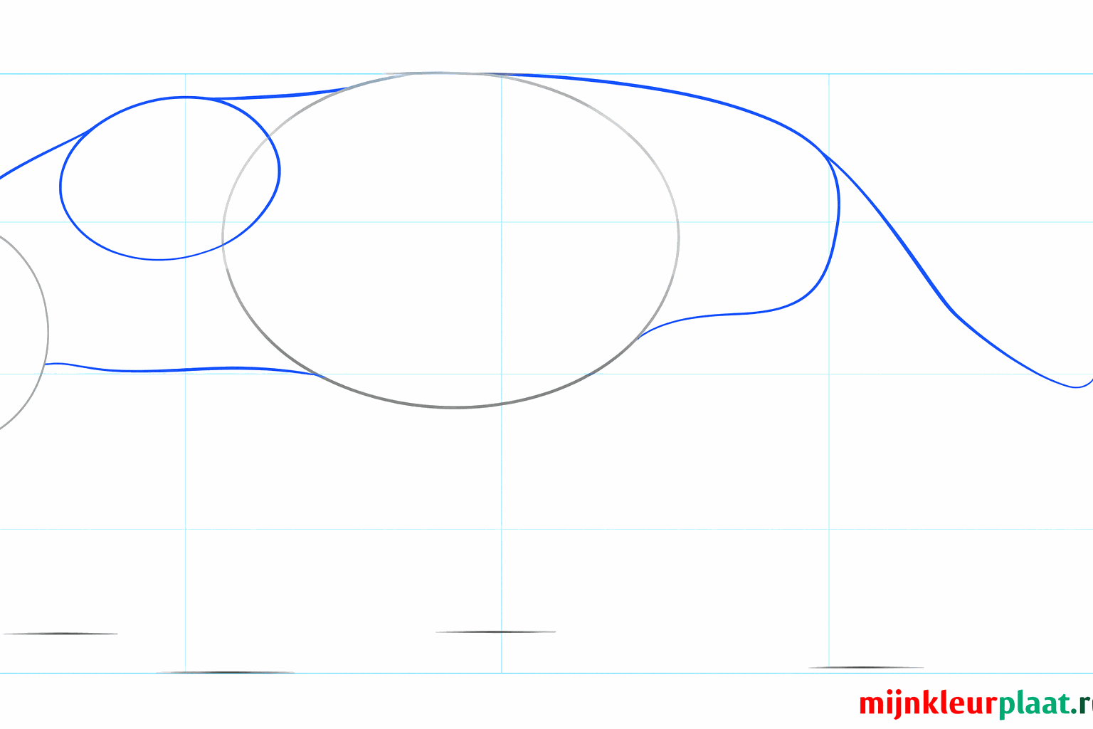 Verbind de vormen met lijnen voor de nek en teken een lange staartlijn.