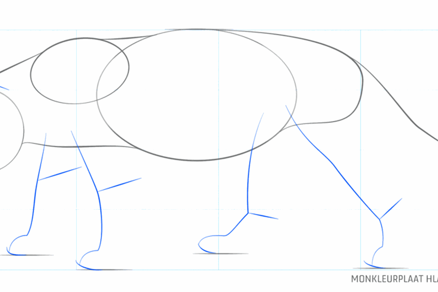 Hulplijnen voor de poten en een snuitje toevoegen aan de jaguar.