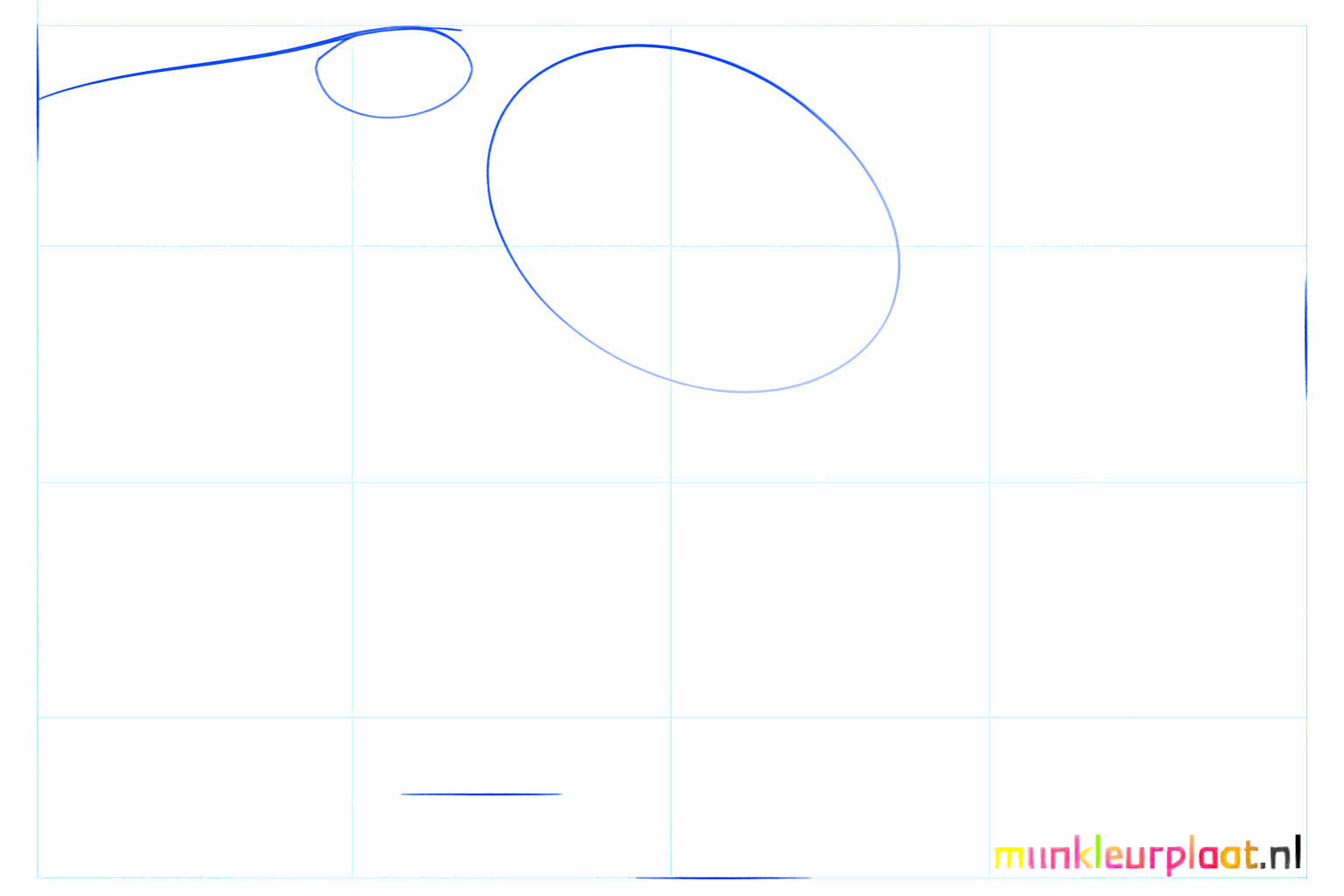 Twee ovalen voor de kop en het lichaam van een reiger met een schuine lijn.