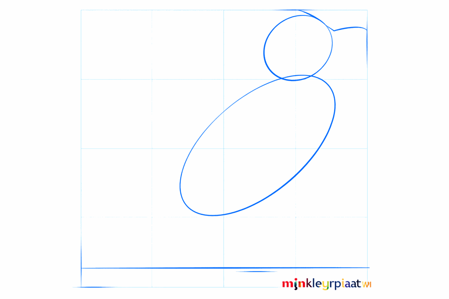 Basisvormen van een vogel: een kleine cirkel boven een grotere ovaal.
