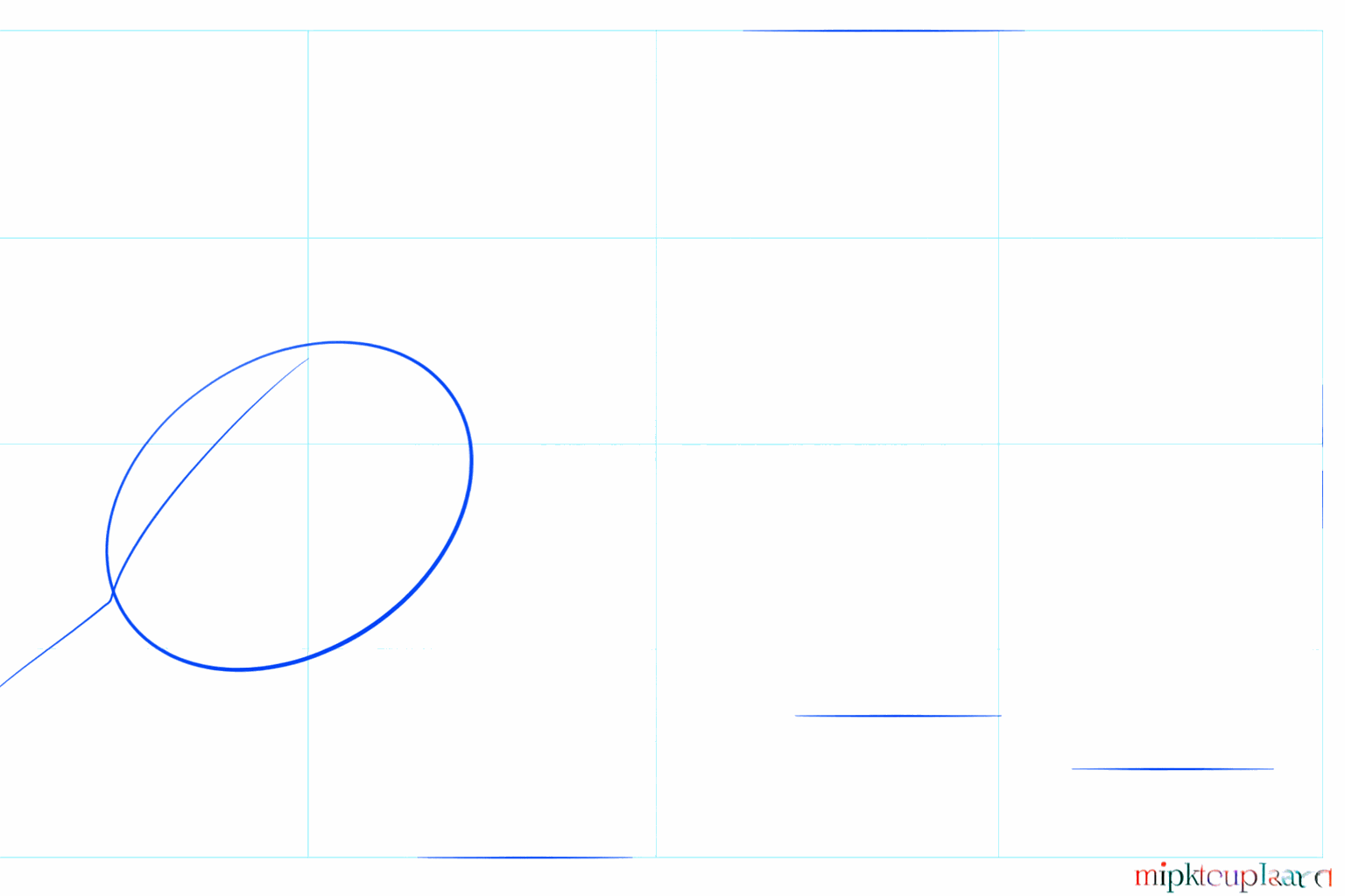 Een klein ovaal met hulplijnen voor de kop van de mierenegel.