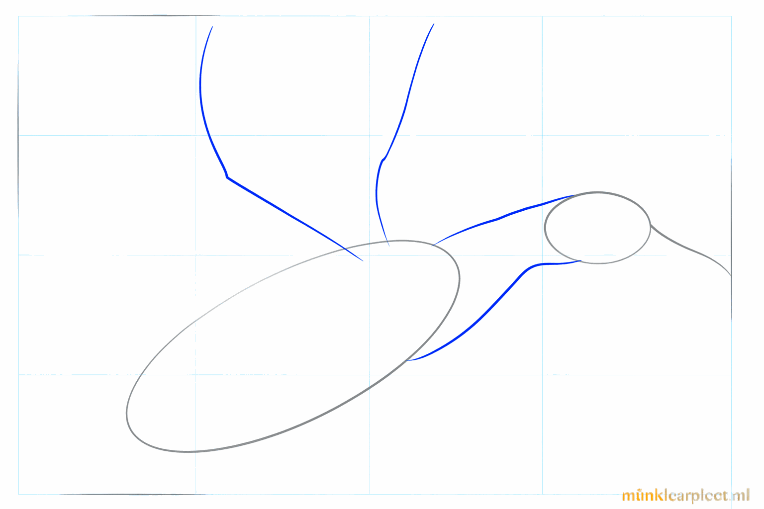 Hulplijnen voor de nek en de aanzet van de vleugel op het lijf van de eend.