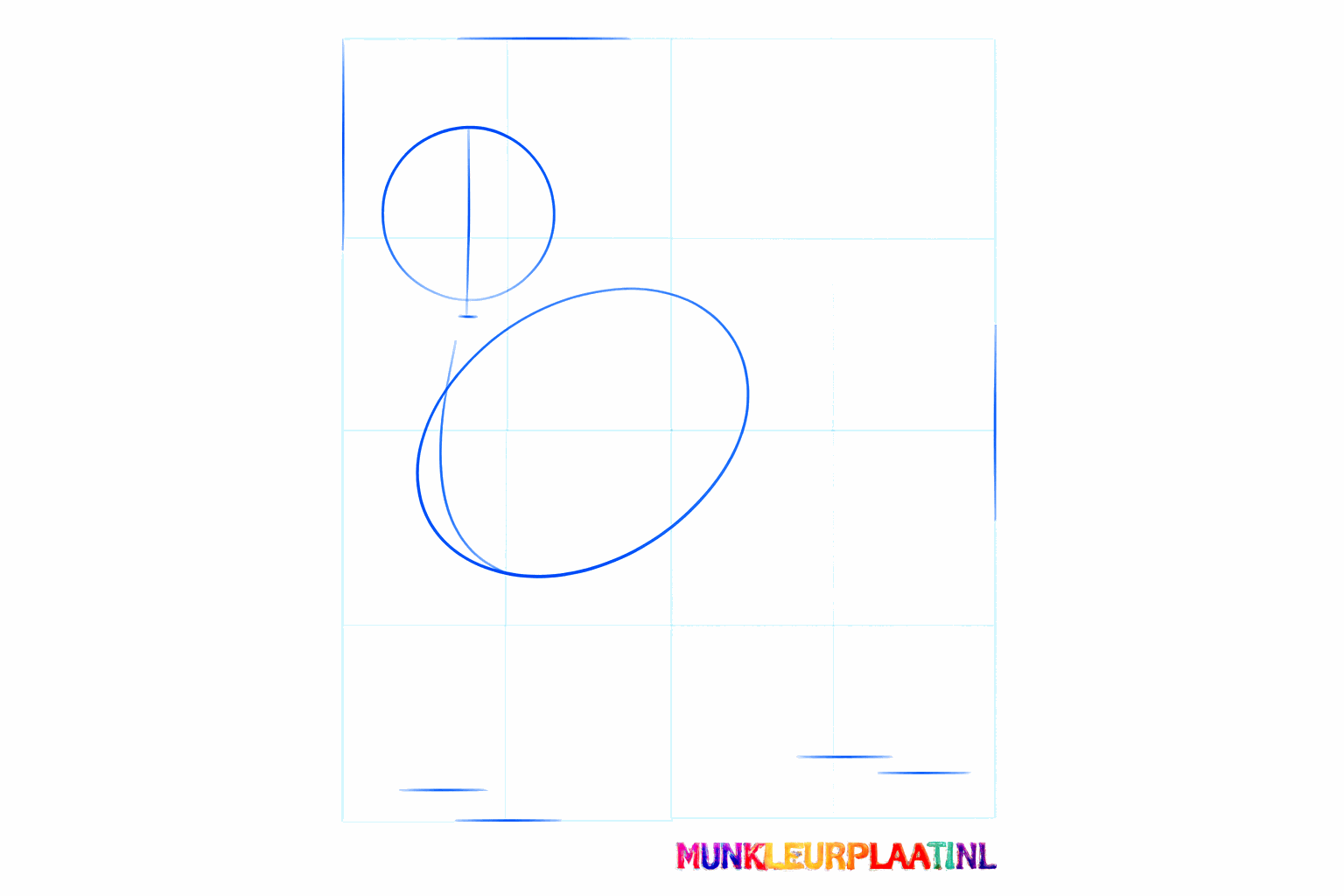 Twee ovalen voor de kop en het lijf van een chihuahua met een verticale hulplijn.