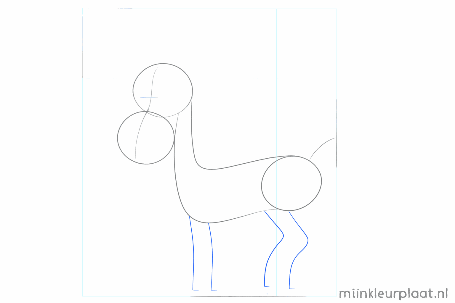 Hulplijntjes voor de ogen op het gezicht en rechte lijnen voor de poten.