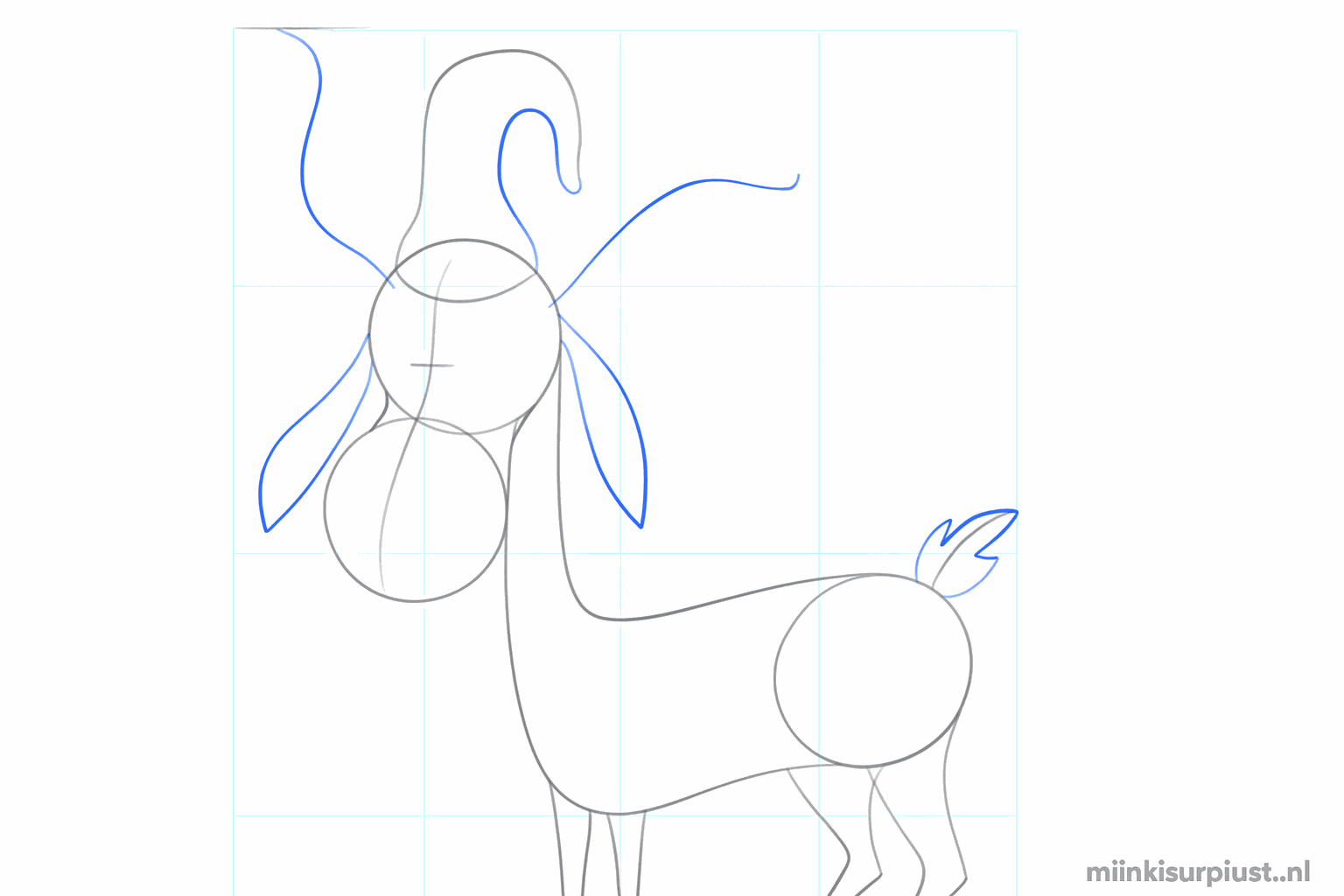 Rendier met hoeven, oren en het begin van een kerstmuts.