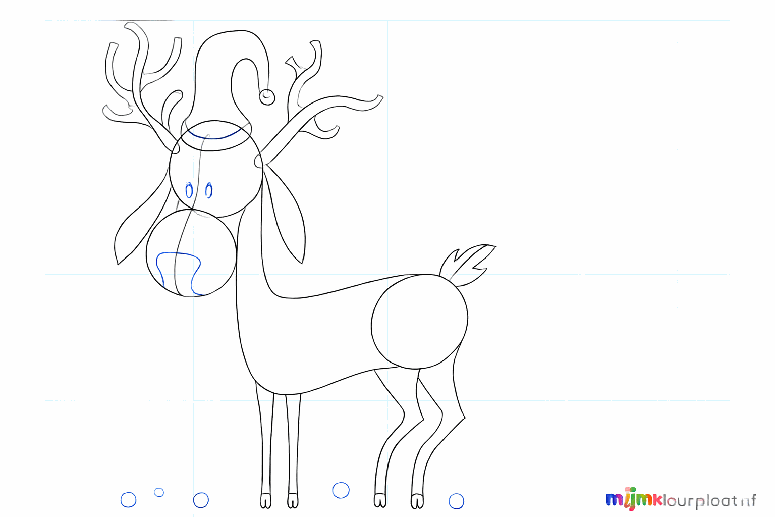 Het gewei krijgt zijtakjes en het gezicht krijgt ogen en een neus.