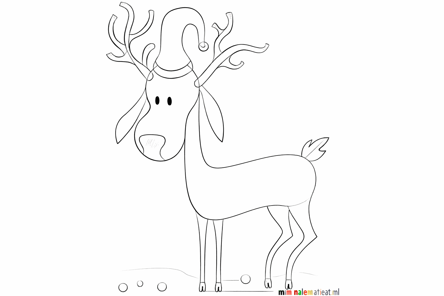 Details van de kerstmuts en kleine sneeuwvlokjes rondom het rendier.