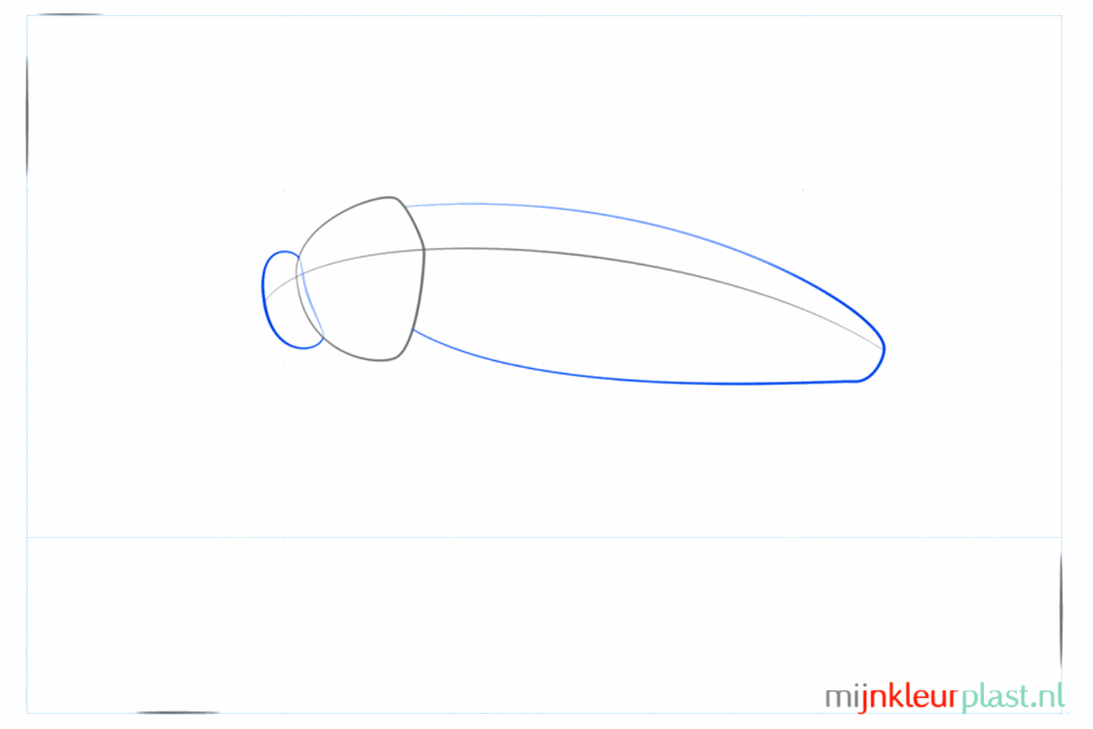 Schets van de kop en het borststuk bovenop het grote lijf.