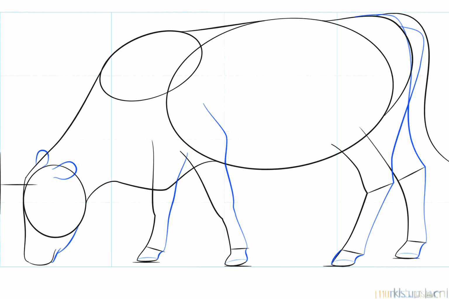 Dikkere poten, oren en een snuit toegevoegd aan de schets.
