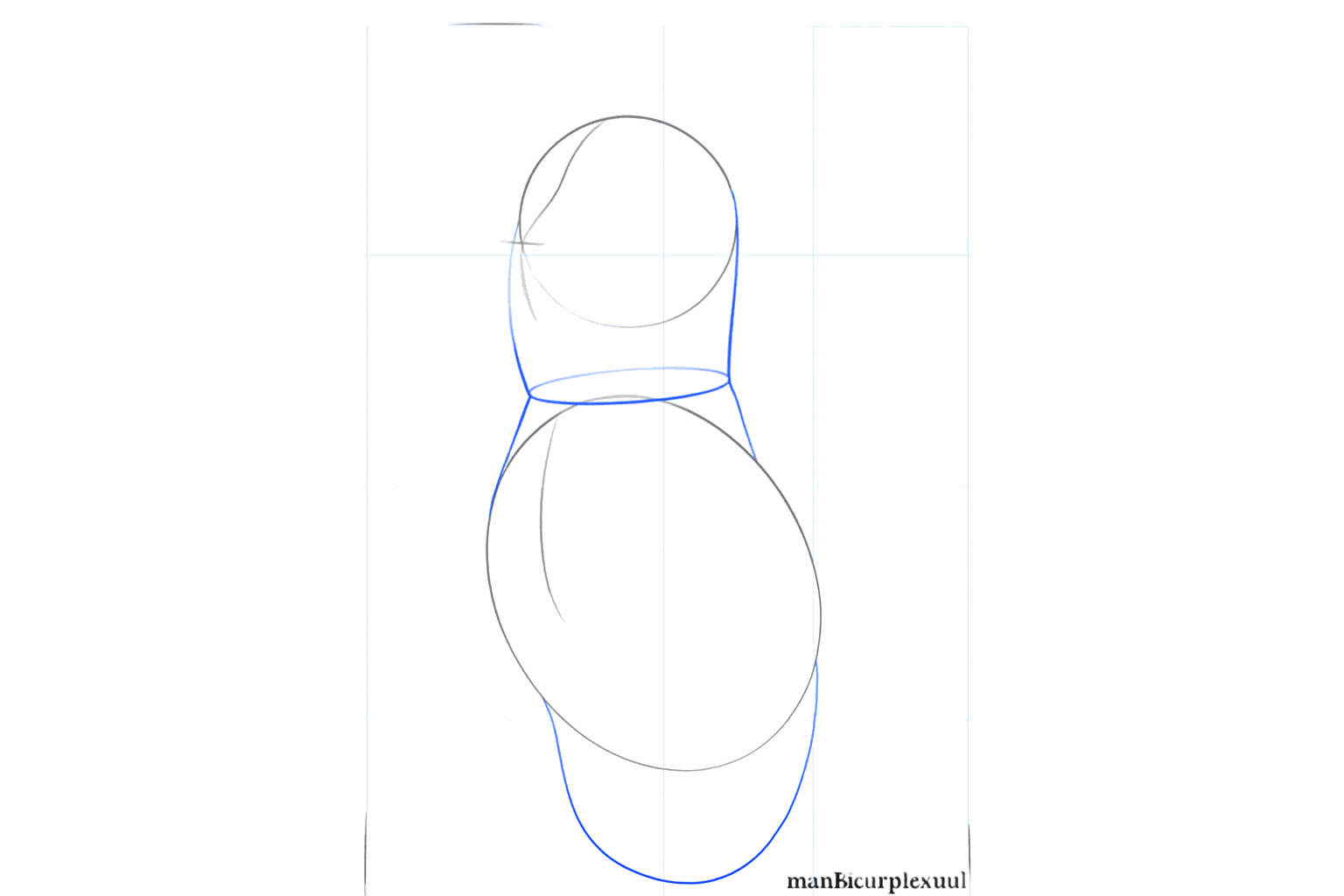 Lijnen die de twee ovalen verbinden om de nek van de Corgi te vormen.