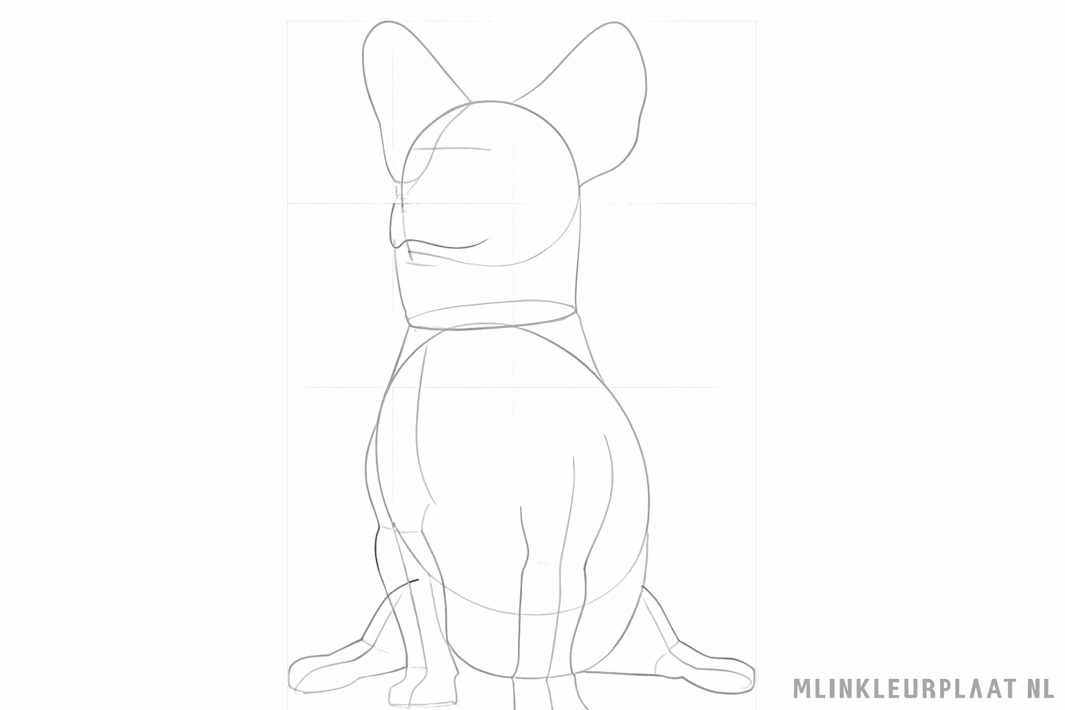 Grote driehoekige oren en een ronde snuit getekend op de kop van de Corgi.