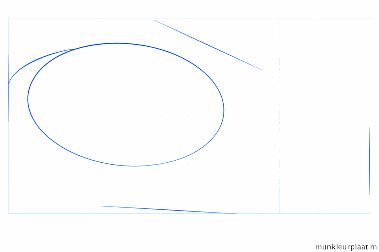 Een grote ovaal met een gebogen lijn voor de kop van de vis.