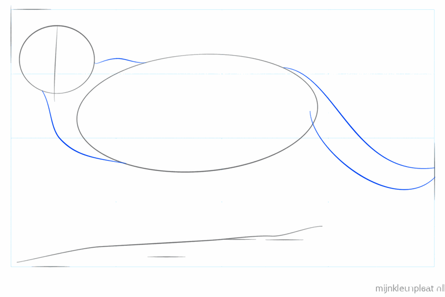 Schets van de nek en een lange gebogen staart van de baby poema.