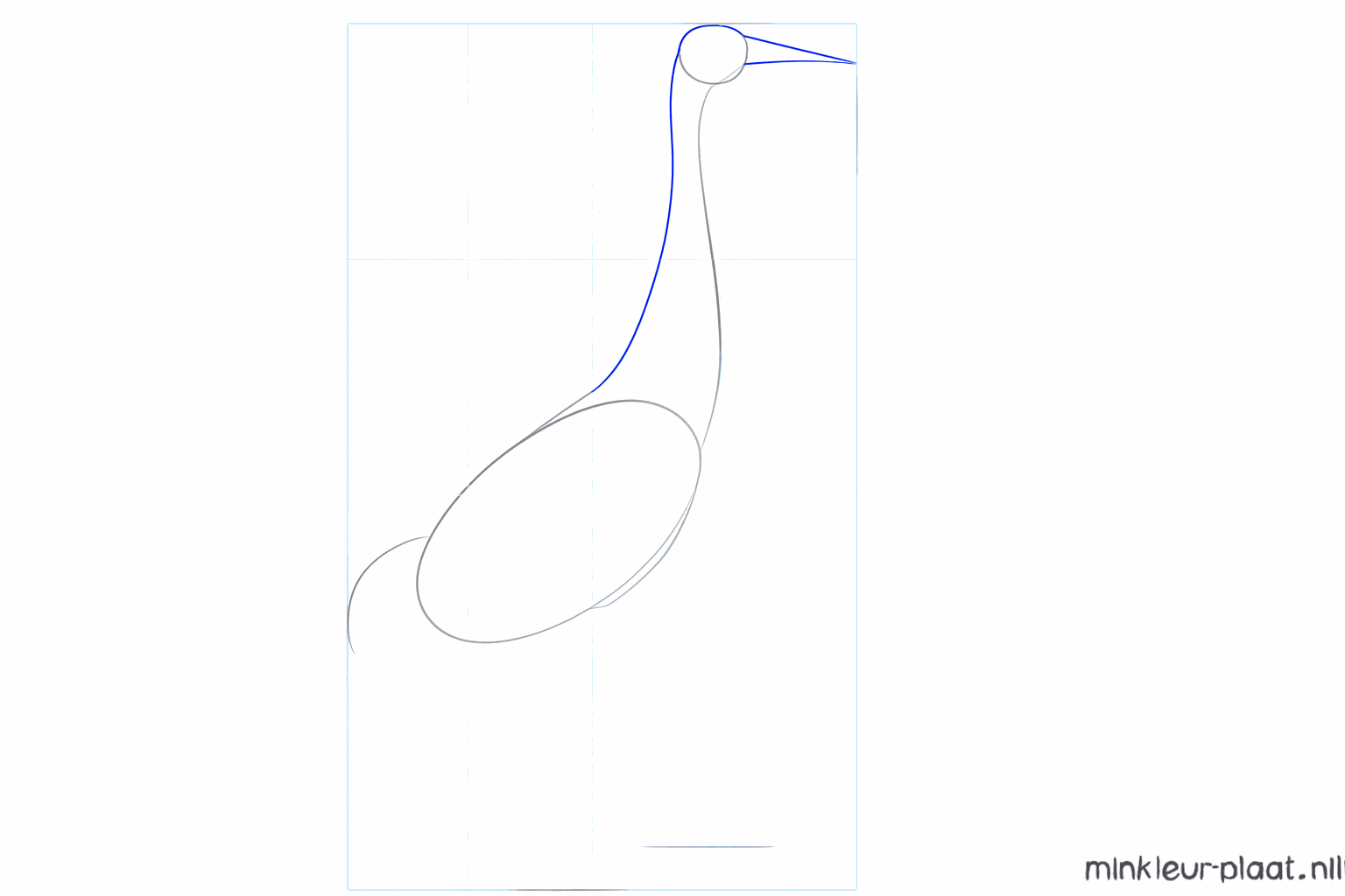 Twee lijnen die de kop en het lichaam van de vogel verbinden.