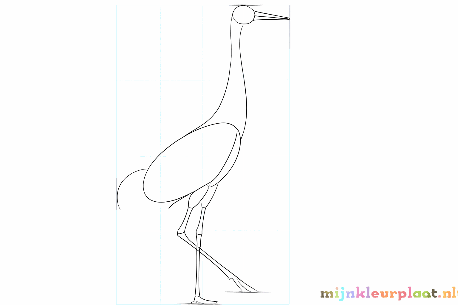 Twee lange verticale lijnen onder de grote ovaal voor de poten.