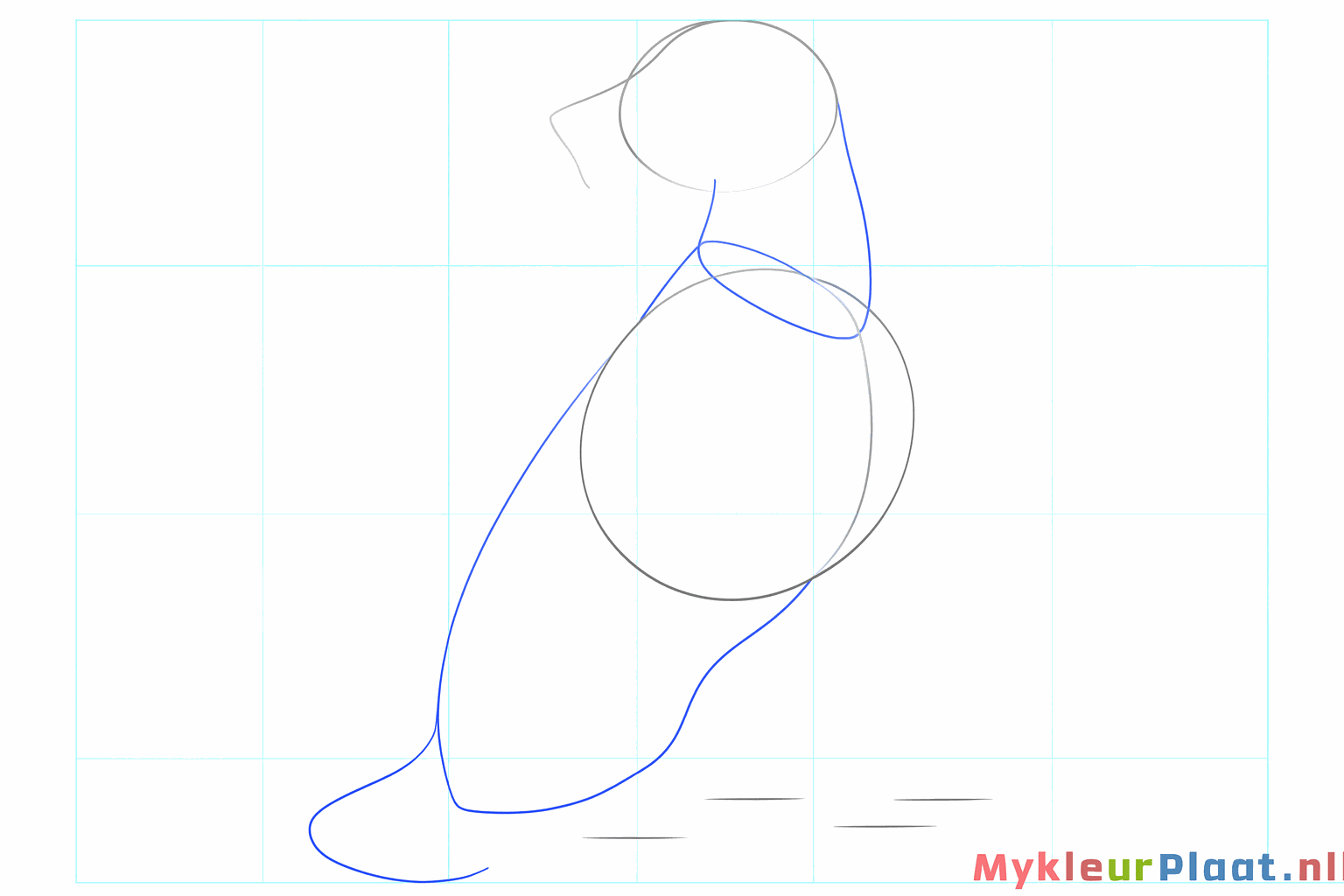 Lijnen die de kop en het lichaam verbinden met een staartlijn.