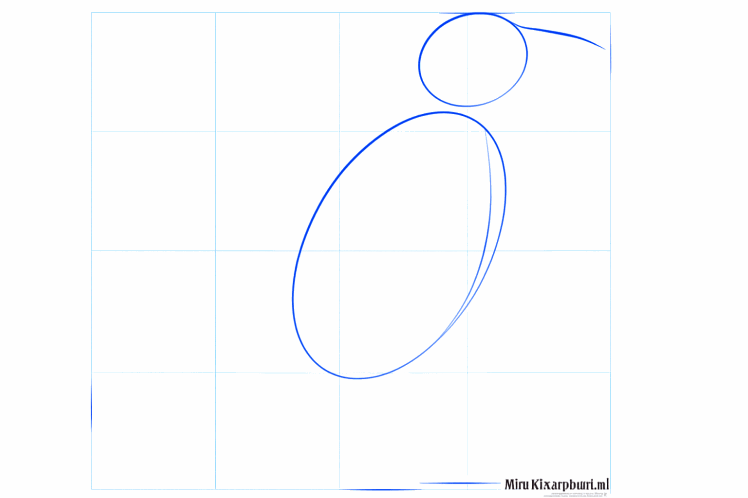 Een kleine cirkel boven een grote ovaal als basis voor de kraai.