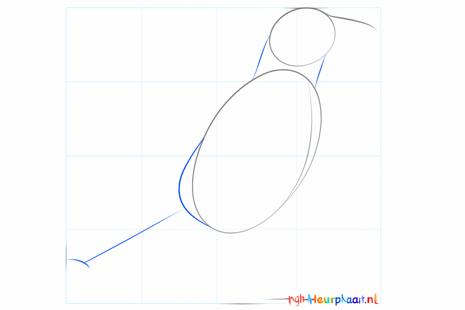 De kop en het lijf zijn nu verbonden en er steekt een lijn uit voor de staart.