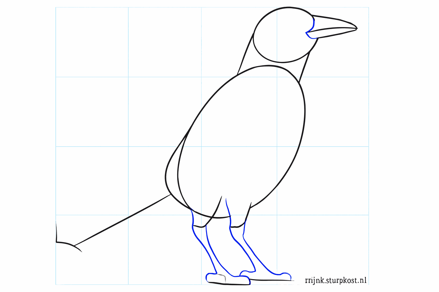 De snavel krijgt vorm met een lijn in het midden.