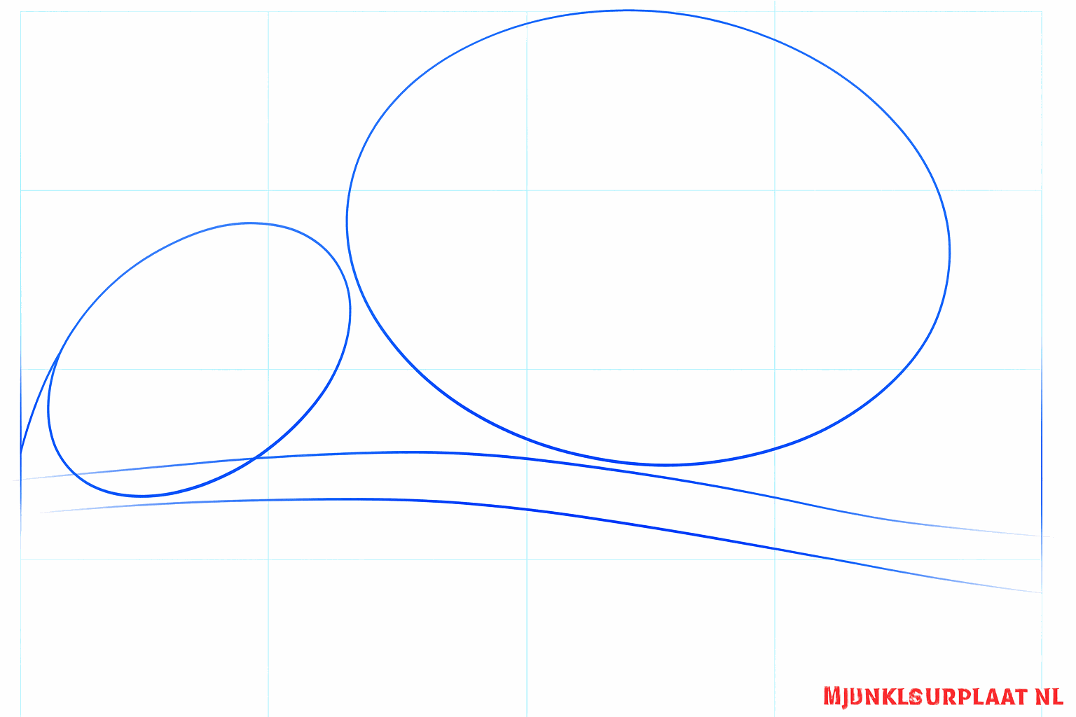 Twee ovalen en een horizontale lijn als basis voor de kameleon.